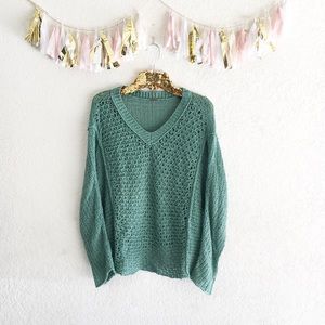 Free People Seafoam Green V-Neck Sweater